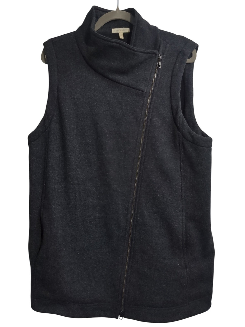 EILEEN FISHER Black Sleeveless Asymmetrical Zip Vest
